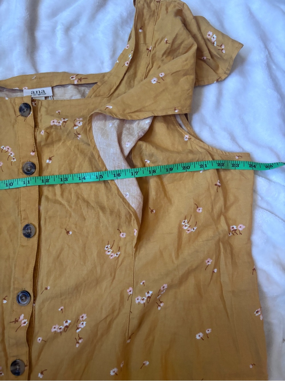 a.n.a Mustard Floral Linen Blend Flutter Sleeve Button Front Blouse 2X NWT - Picture 6 of 8